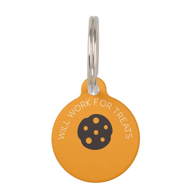 おもしろいカスタムペット用名札- "Will Work for Treat" ペット　ネームタグ (正面)