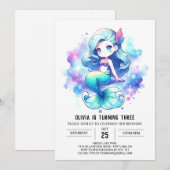 おもしろいカスタムマーメイド誕生日 招待状 (正面/裏面)