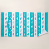 おもしろいカスタムレトロキャンパーズインアクアアンドホワイト ビーチタオル (正面)