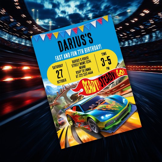 おもしろいカスタムレースカー誕生日招待状 招待状