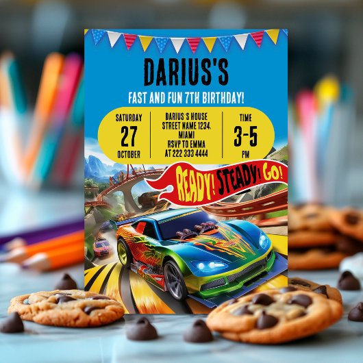 おもしろいカスタムレースカー誕生日招待状 招待状