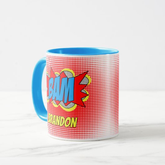 おもしろいカスタムヴィンテージ漫画ブックアーポップ・アートのトスタイルBAM! マグカップ (正面左)