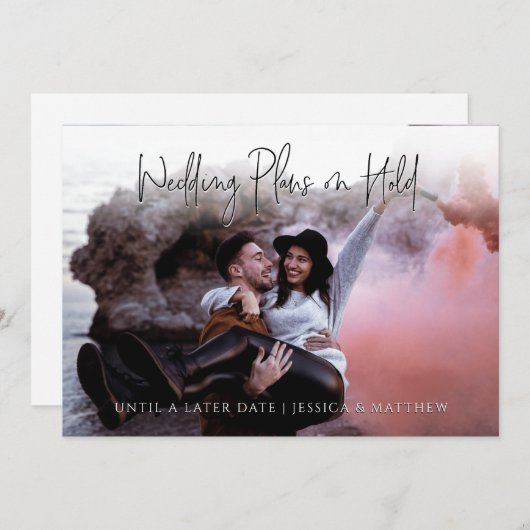 おもしろいカスタム写真の写結婚真延期 案内状 (正面/裏面)