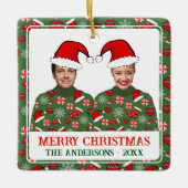 おもしろいカスタム写真メリークリスマス醜いセーター セラミックオーナメント (正面)