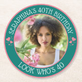 おもしろいカスタム写真40th Birthday Partyの好意 ラウンドペーパーコースター (正面)
