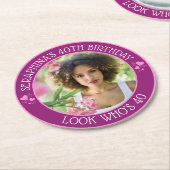 おもしろいカスタム写真40th Birthday Partyの好意 ラウンドペーパーコースター (アングル)