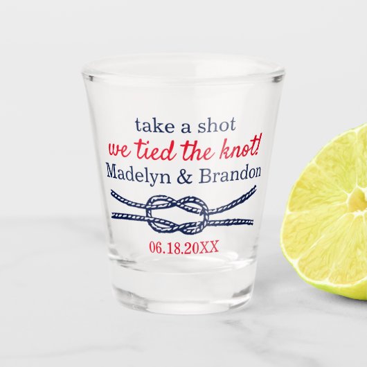おもしろいカスタム我々は結び目の結婚式 ショットグラス (正面)