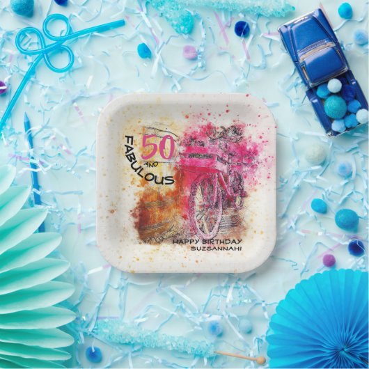 おもしろいカスタム熟成誕生日ヴィンテージガーリー自転車 ペーパープレート (パーティー)