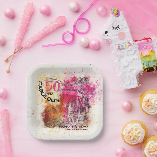 おもしろいカスタム熟成誕生日ヴィンテージガーリー自転車 ペーパープレート (パーティー)