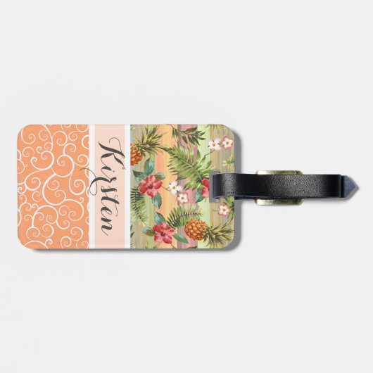 おもしろいカスタム熱帯性パイナップル果実花模様 ラゲッジタグ (裏面横)