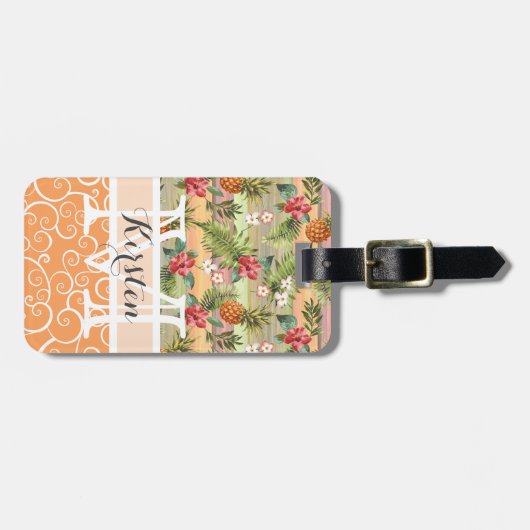 おもしろいカスタム熱帯性パイナップル果実花模様 ラゲッジタグ (正面横)