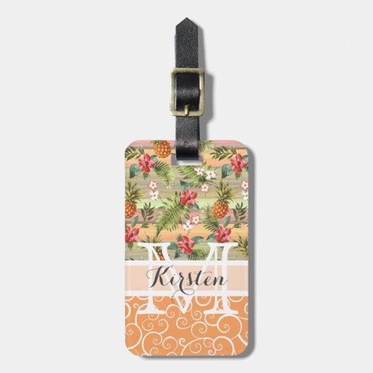 おもしろいカスタム熱帯性パイナップル果実花模様 ラゲッジタグ (正面縦)