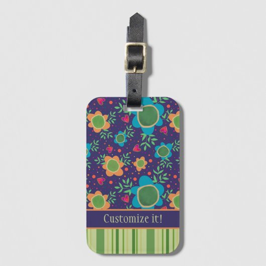 おもしろいカスタム花のパターン名の表示 ラゲッジタグ (正面縦)