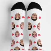 おもしろいカスタム赤いハート付きカップル顔 ソックス (上部)