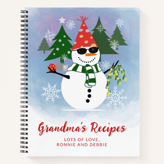 おもしろいカスタム雪だるまモダンクリスマスファミリーレシピ ノートブック (正面)