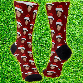 おもしろいカスタム顔フォトサンタクロース帽子クリスマス ソックス