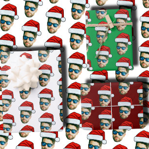 おもしろいカスタム顔フォトサンタクロース帽子クリスマス ラッピングペーパーシート
