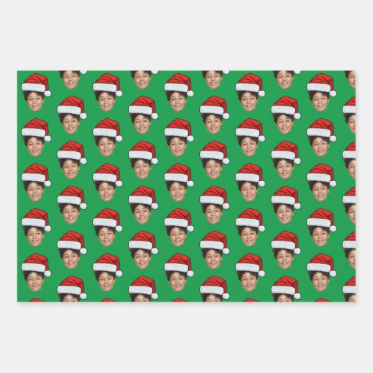 おもしろいカスタム顔フォトサンタクロース帽子クリスマス ラッピングペーパーシート (正面2)