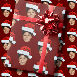 おもしろいカスタム顔フォトサンタクロース帽子クリスマス ラッピングペーパー