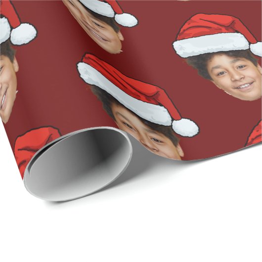 おもしろいカスタム顔フォトサンタクロース帽子クリスマス ラッピングペーパー (ロールコーナー)