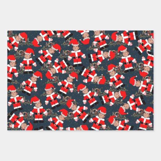 おもしろいカスタム顔フォトサンタクロース ラッピングペーパーシート (正面3)