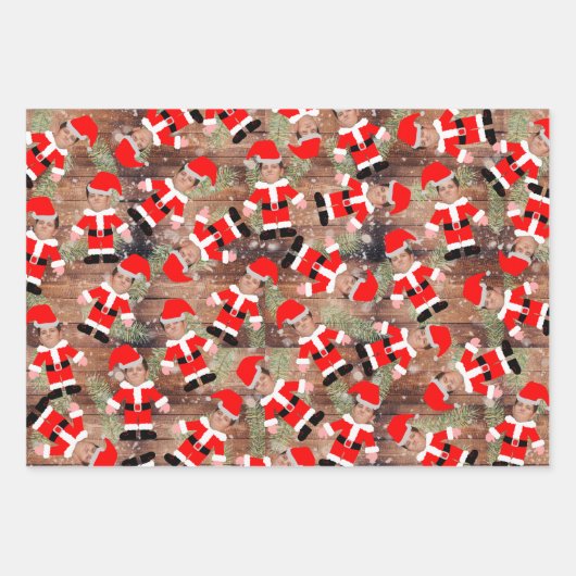 おもしろいカスタム顔フォトサンタクロース ラッピングペーパーシート (正面2)