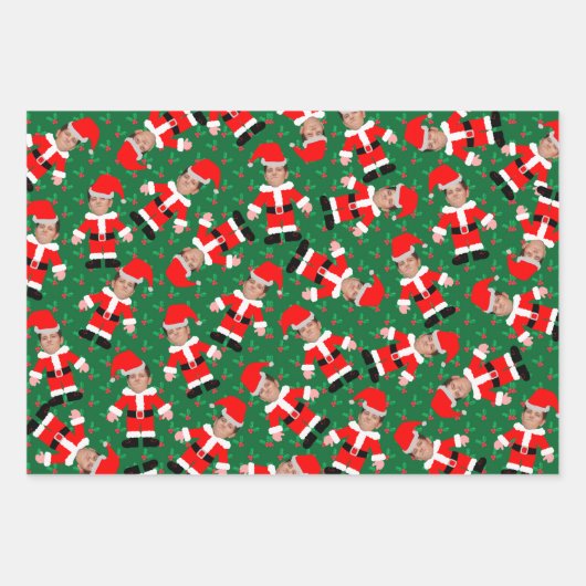 おもしろいカスタム顔フォトサンタクロース ラッピングペーパーシート (正面)