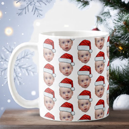 おもしろいカスタム顔フォトサンタヘッドクリスマス コーヒーマグカップ