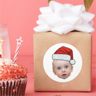 おもしろいカスタム顔フォトサンタヘッドクリスマス ラウンドシール