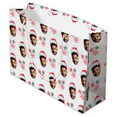 おもしろいカスタム顔フォトサンタヘッドスノーフレーク ラージペーパーバッグ (裏面アングル)