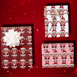 おもしろいカスタム顔フォトサンタヘッドトランプピンク ラッピングペーパーシート