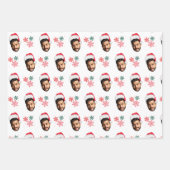 おもしろいカスタム顔フォトサンタヘッド&スノーフレーク ラッピングペーパーシート (正面3)