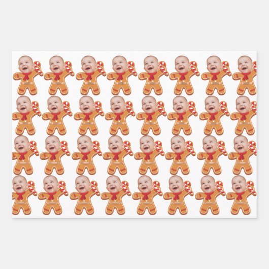 おもしろいカスタム顔フォトジンジャーブレッドクリスマスベビー ラッピングペーパーシート (正面2)