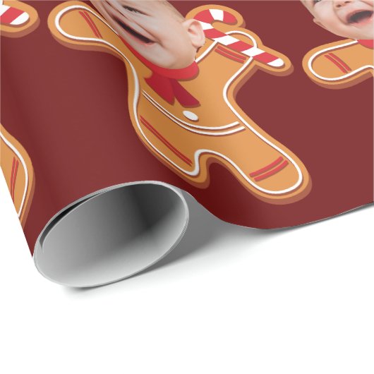 おもしろいカスタム顔フォトジンジャーブレッドクリスマスベビー ラッピングペーパー (ロールコーナー)