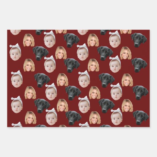 おもしろいカスタム顔フォトファミリー顔3枚 ラッピングペーパーシート (正面2)