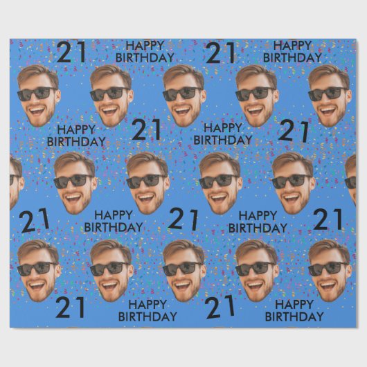 おもしろいカスタム顔フォト誕生日パーティー ラッピングペーパー (フラット)