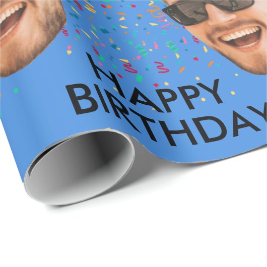 おもしろいカスタム顔フォト誕生日パーティー ラッピングペーパー (ロールコーナー)