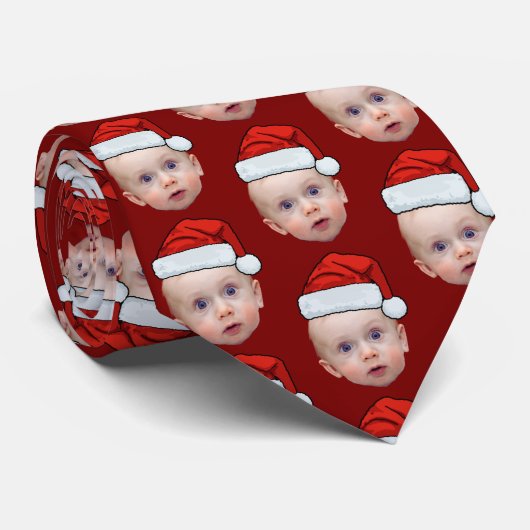 おもしろいカスタム顔写真サンタヘッドクリスマスレッド ネクタイ (ロール)