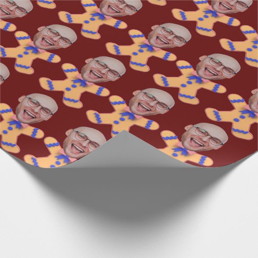 おもしろいカスタム顔写真ジンジャーブレッドマンクリスマス ラッピングペーパー (角)