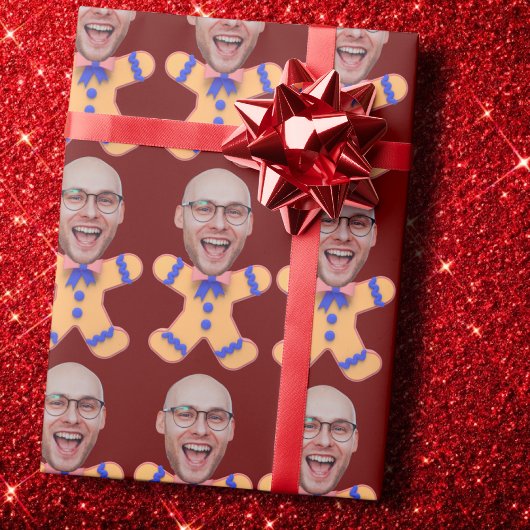 おもしろいカスタム顔写真ジンジャーブレッドマンクリスマス ラッピングペーパー