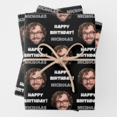 おもしろいカスタム顔写真ハッピーバースデー白黒 ラッピングペーパーシート (インサイチュ)