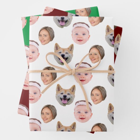 おもしろいカスタム顔写真家族3枚 ラッピングペーパーシート (インサイチュ)