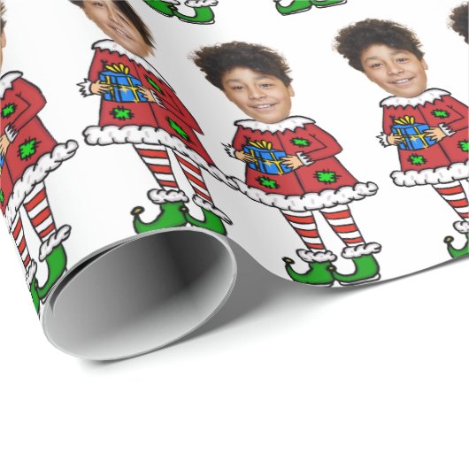 おもしろいカスタム顔写真小妖精や小人クリスマス ラッピングペーパー (ロールコーナー)