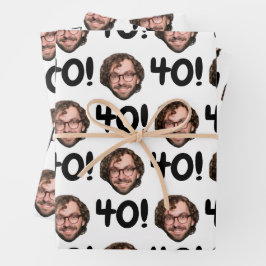 おもしろいカスタム顔写真誕生日年齢白黒 ラッピングペーパーシート