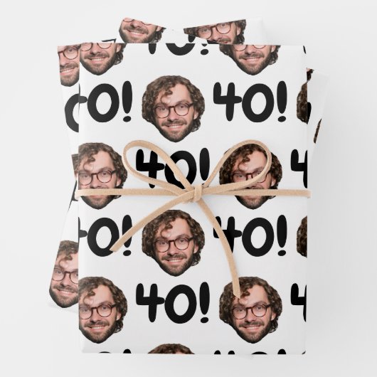 おもしろいカスタム顔写真誕生日年齢白黒 ラッピングペーパーシート (インサイチュ)