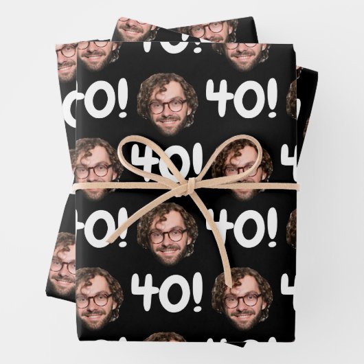 おもしろいカスタム顔写真誕生日年齢白黒 ラッピングペーパーシート (インサイチュ)