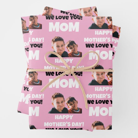 おもしろいカスタム顔Photo Happy Mother's Day ラッピングペーパーシート (インサイチュ)