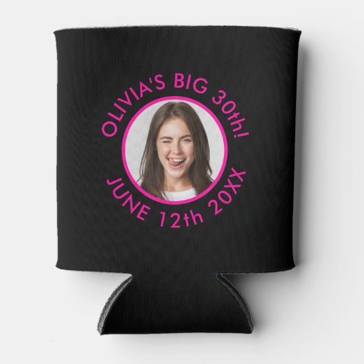 おもしろいカスタム30thポートレート2フォトバースデーパーティー 缶クーラー (正面)