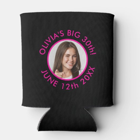 おもしろいカスタム30thポートレート2フォトバースデーパーティー 缶クーラー (裏面)