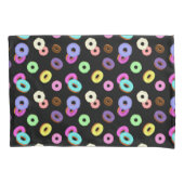 おもしろいカッコいいカラフルドーナツのパターン黒 枕カバー (正面)